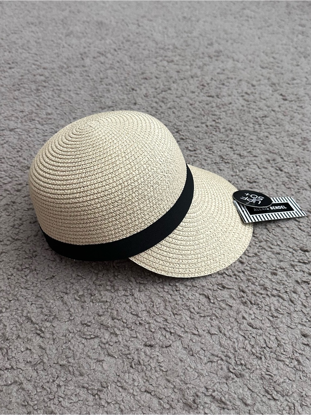 Alexis Bendel Wide Brim Straw Visor Hat Black Band Womens OS